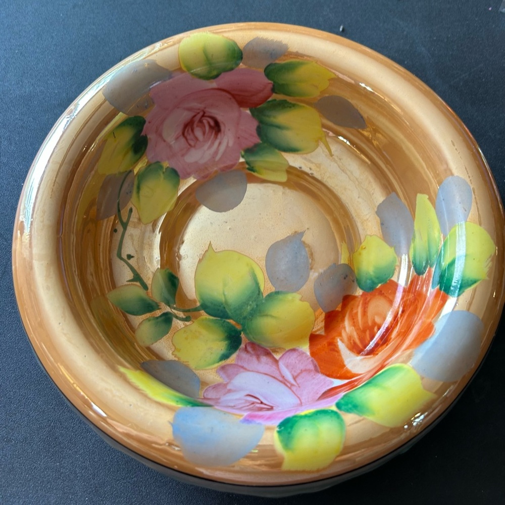 Pink and Orange Floral Ceramic Bowl